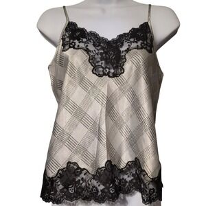 Jaclyn Smith Sleepwear Womens Small Grey Plaid Satin Lace Trim Camisole Top S